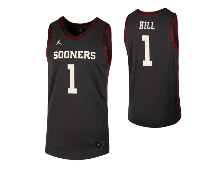 Oklahoma Sooners #1 Jalen Hill Anthracite Authentic College Basketball Jersey