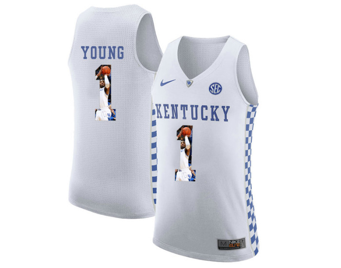 Youth Kentucky Wildcats #1 James Young Authentic College Basketball Jersey White