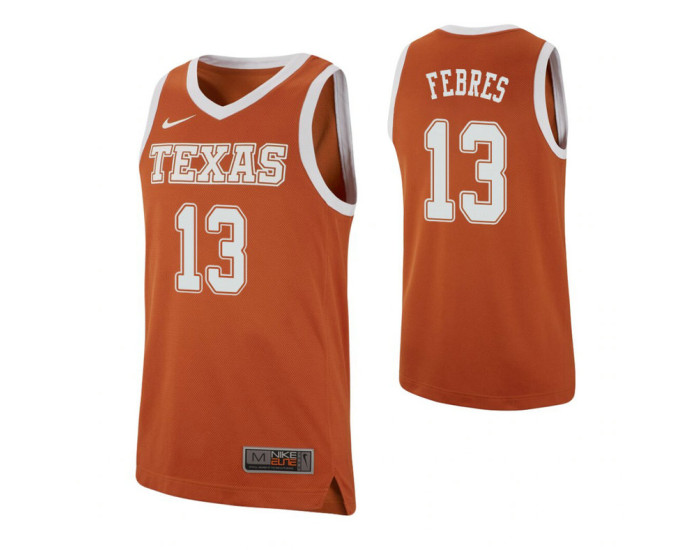 Texas Longhorns #13 Jase Febres Texas Orange Authentic College Basketball Jersey
