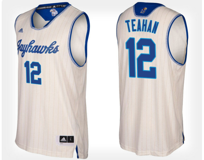 Kansas Jayhawks #12 Chris Teahan Cream Alternate Replica College Basketball Jersey