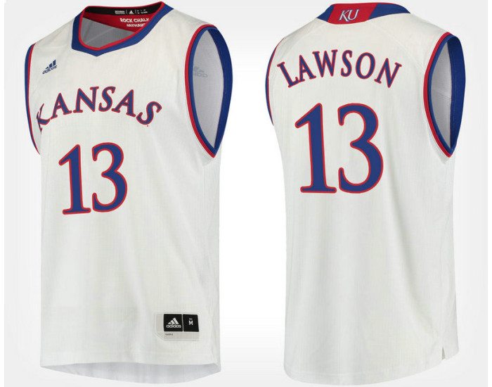 Youth Kansas Jayhawks #13 K.J. Lawson White Road Replica College Basketball Jersey