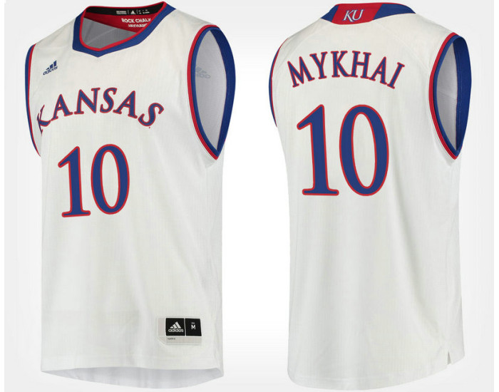Kansas Jayhawks #10 Sviatoslav Mykhailiuk White Road Replica College Basketball Jersey