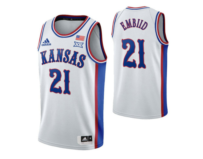 Youth Kansas Jayhawks #21 Joel Embiid White Authentic College Basketball Jersey