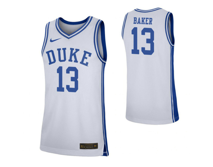 Youth Duke Blue Devils #13 Joey Baker White Replica College Basketball Jersey