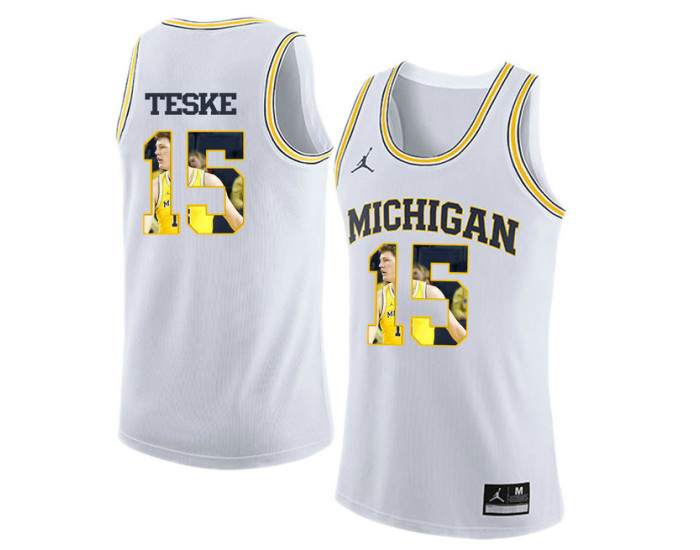 Youth Michigan Wolverines #15 Jon Teske Replica College Basketball Jersey White