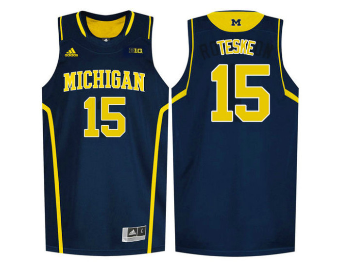 Michigan Wolverines #15 Jon Teske Authentic College Basketball Jersey Navy