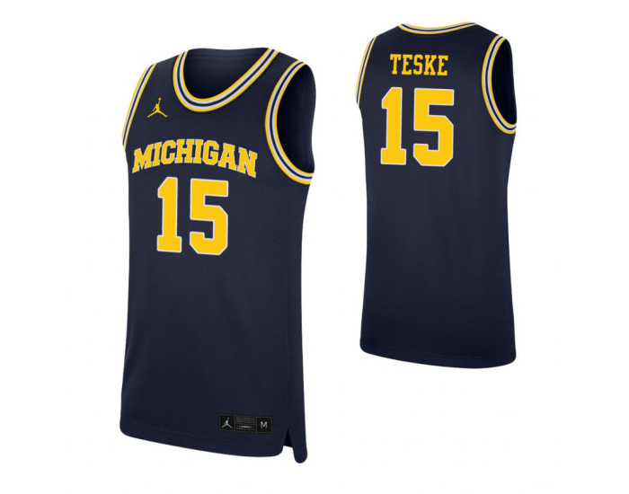 Jon Teske Authentic College Basketball Jersey Navy Michigan Wolverines
