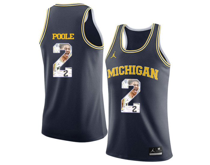 Michigan Wolverines #2 Jordan Poole Authentic College Basketball Jersey Navy