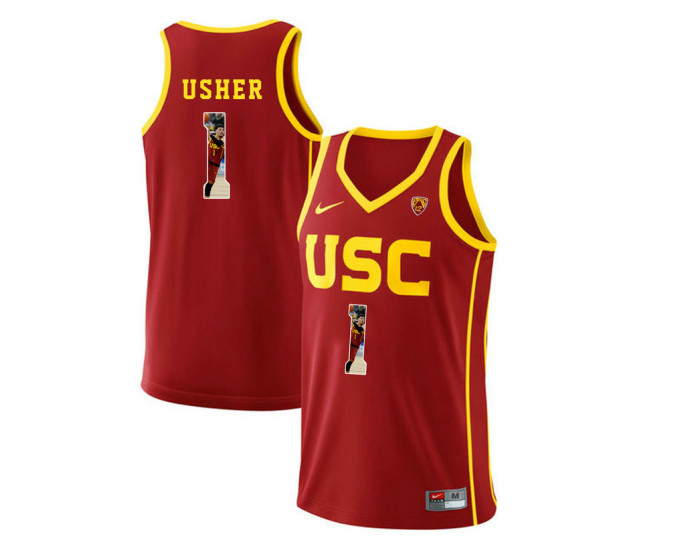 USC Trojans #1 Jordan Usher Authentic College Basketball Jersey Red
