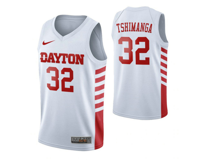Dayton Flyers 32 Jordy Tshimanga Replica College Basketball Jersey White