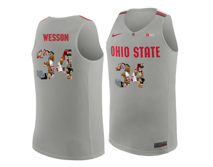 Ohio State Buckeyes #34 Kaleb Wesson Replica College Basketball Jersey Gray