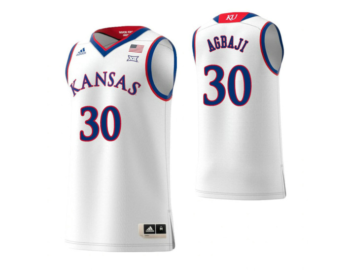 Kansas Jayhawks #30 Ochai Agbaji Replica College Basketball Jersey White