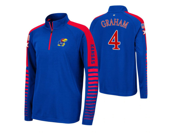 Kansas Jayhawks Devonte' Graham Royal Rockzilla Raglan Quarter-Zip Jacket