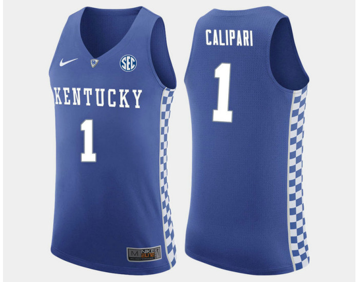 Kentucky Wildcats #1 John Calipari Blue Road Authentic College Basketball Jersey