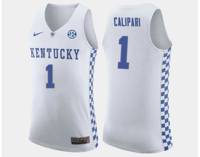 Kentucky Wildcats #1 John Calipari White Home Authentic College Basketball Jersey