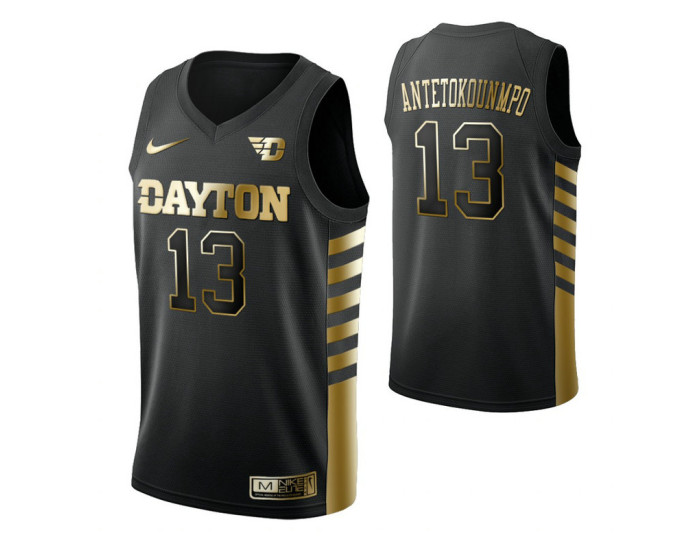 Dayton Flyers 13 Kostas Antetokounmpo Limited Golden Edition Replica College Basketball Jersey Black