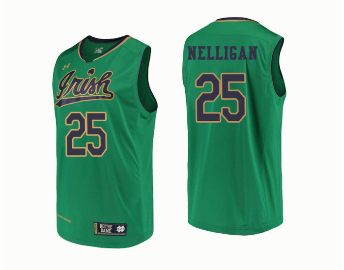 Notre Dame Fighting Irish #25 Liam Nelligan Authentic College Basketball Jersey Green
