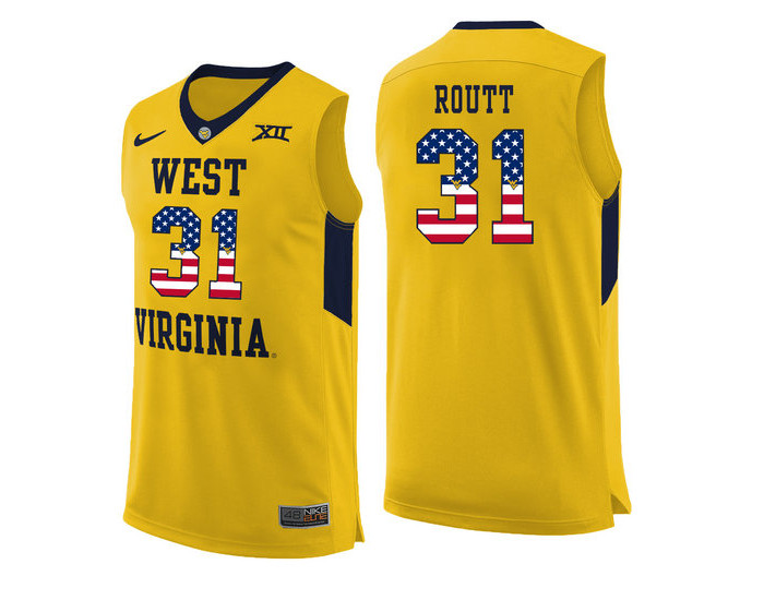 West Virginia Mountaineers #31 Logan Routt Replica College Basketball Jersey Yellow