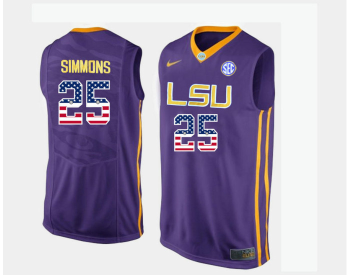 Youth LSU Tigers #25 Ben Simmons Purple Road USA Flag Authentic College Basketball Jersey