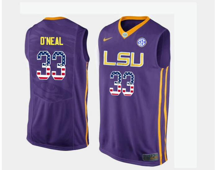 Youth LSU Tigers #33 Shaquille O'Neal Purple Road USA Flag Authentic College Basketball Jersey