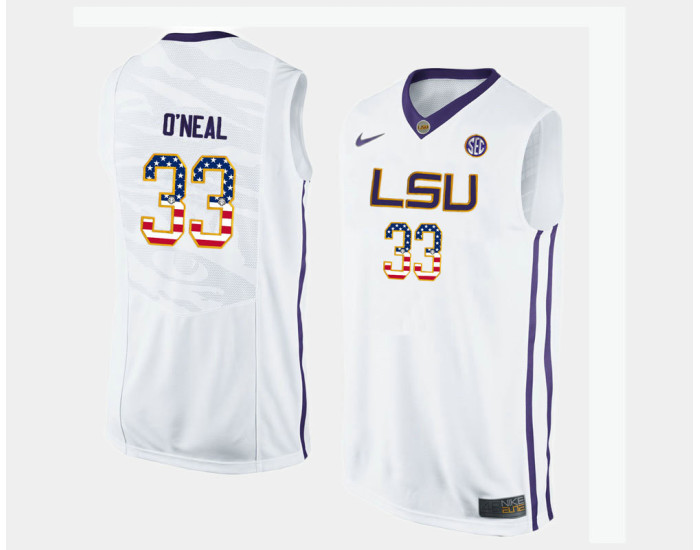 Youth LSU Tigers #33 Shaquille O'Neal White Alternate USA Flag Authentic College Basketball Jersey