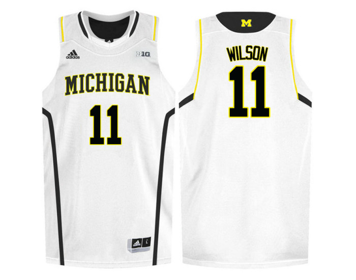 Michigan Wolverines #11 Luke Wilson Replica College Basketball Jersey White