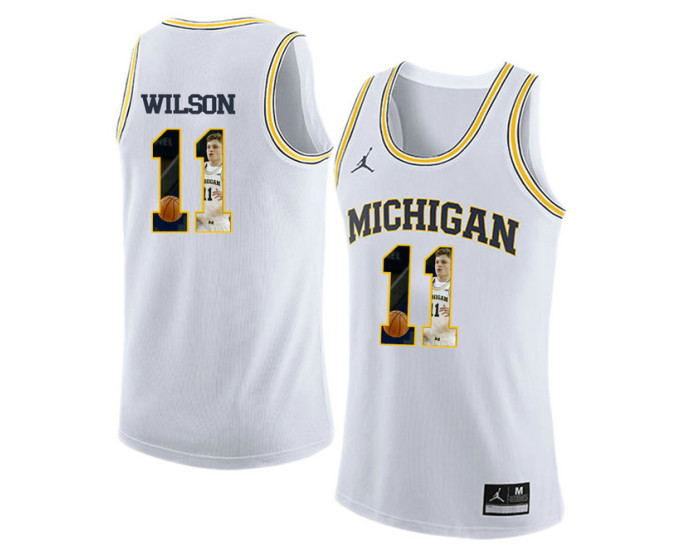 Michigan Wolverines #11 Luke Wilson Replica College Basketball Jersey White
