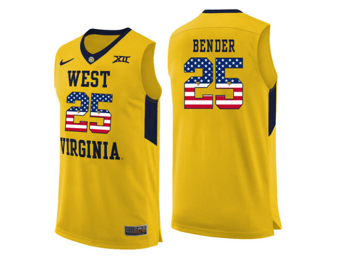 West Virginia Mountaineers #25 Maciej Bender Authentic College Basketball Jersey Yellow