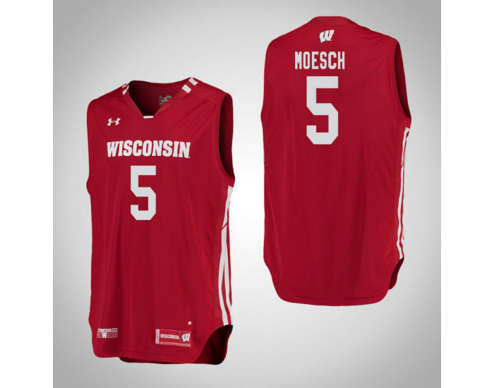 Youth Wisconsin Badgers #5 Aaron Moesch Authentic College Basketball Jersey Red