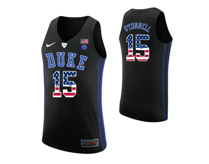 Duke Blue Devils #15 Alex O'Connell USA Flag Authentic College Basketball Jersey Black