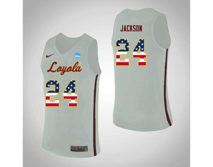 Youth Loyola (Chi) Ramblers #24 Aundre Jackson USA Flag Authentic College Basketball Jersey White