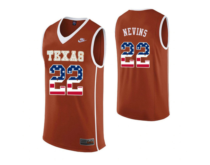 Texas Longhorns #22 Blake Nevins USA Flag Authentic College Basketball Jersey Orange