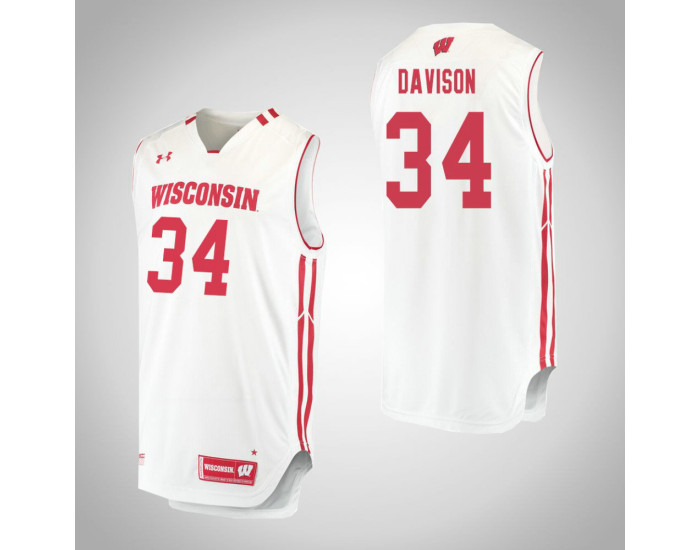 Youth Wisconsin Badgers #34 Brad Davison Authentic College Basketball Jersey White