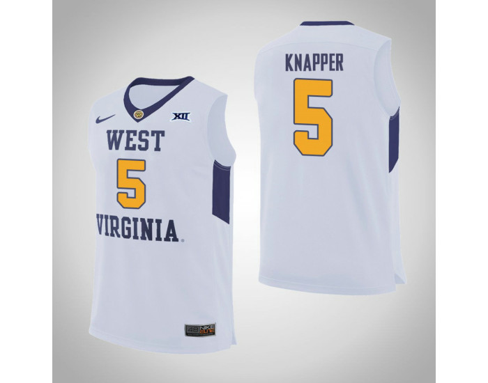 West Virginia Mountaineers #5 Brandon Knapper Authentic College Basketball Jersey White