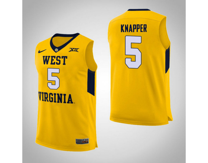 Youth West Virginia Mountaineers #5 Brandon Knapper Authentic College Basketball Jersey Yellow