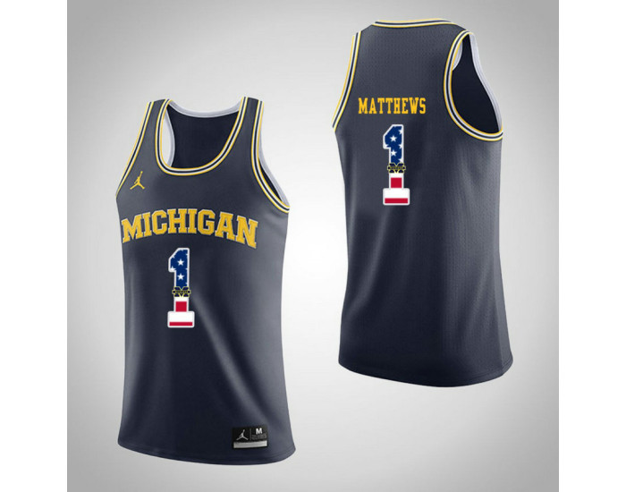 Michigan Wolverines #1 Charles Matthews Jordan Brand USA Flag Authentic College Basketball Jersey Navy