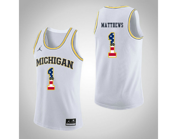 Youth Michigan Wolverines #1 Charles Matthews Jordan Brand USA Flag Authentic College Basketball Jersey White