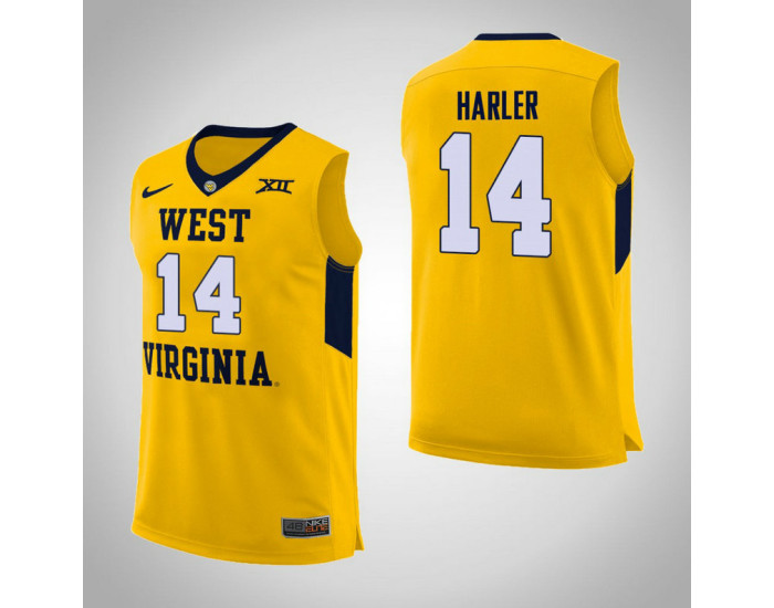West Virginia Mountaineers #14 Chase Harler Authentic College Basketball Jersey Yellow