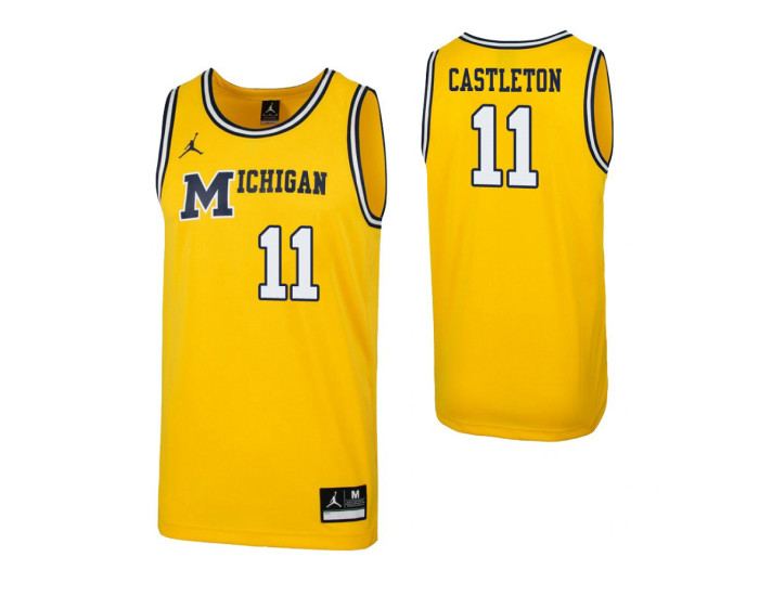 Youth Michigan Wolverines #11 Colin Castleton 1989 Throwback Authentic College Basketball Jersey Maize
