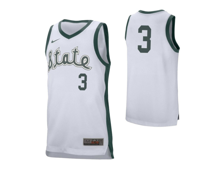 Michigan State Spartans #3 Gabe Brown Retro Performance Replica College Basketball Jersey White