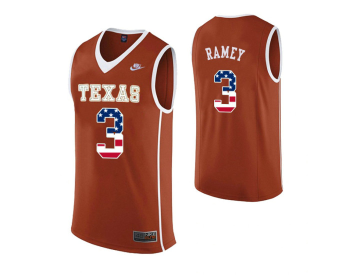 Texas Longhorns #3 Courtney Ramey USA Flag Authentic College Basketball Jersey Orange