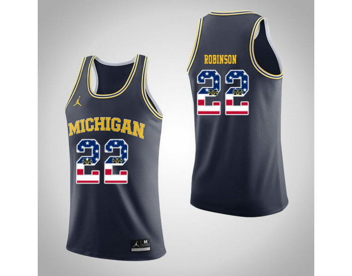 Youth Michigan Wolverines #22 Duncan Robinson Jordan Brand USA Flag Authentic College Basketball Jersey Navy