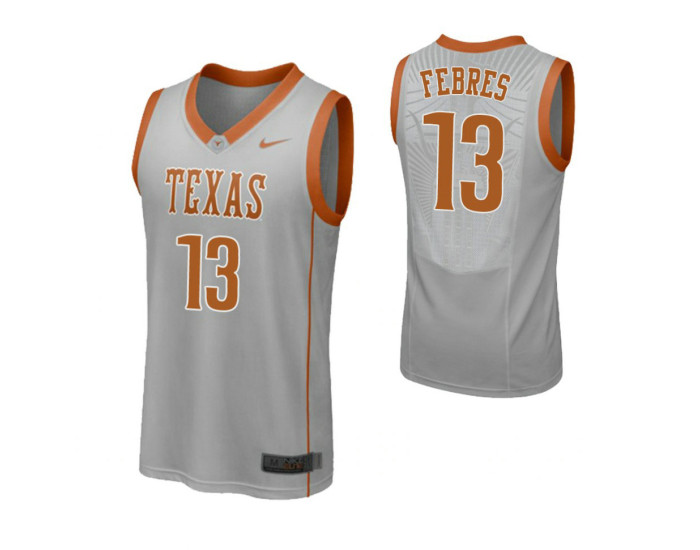 Texas Longhorns #13 Jase Febres Authentic College Basketball Jersey Gray