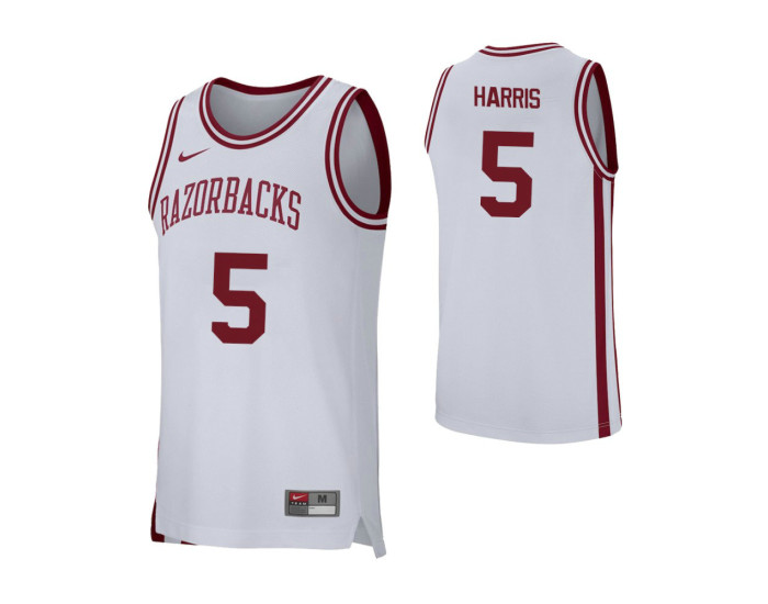 Arkansas Razorbacks #5 Jalen Harris Authentic College Basketball Jersey White