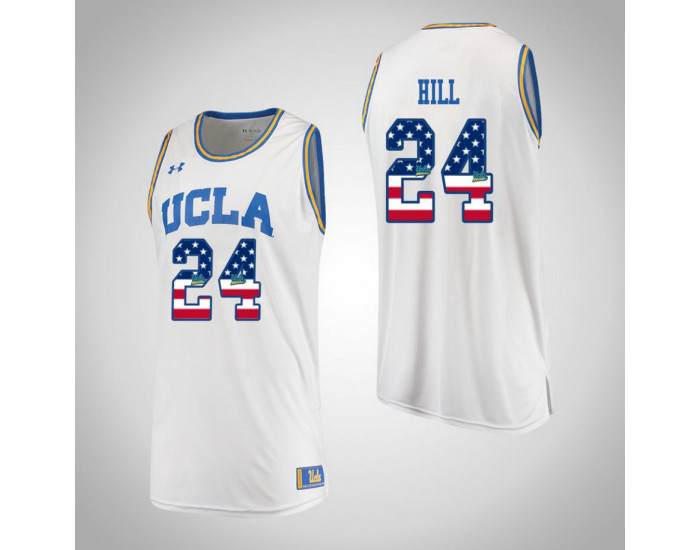 UCLA Bruins #24 Jalen Hill USA Flag Authentic College Basketball Jersey White