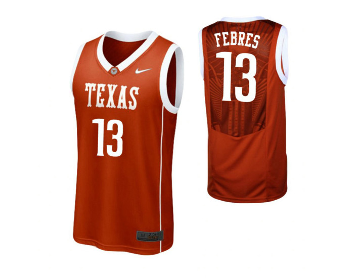 Texas Longhorns #13 Jase Febres Authentic College Basketball Jersey Burnt Orange
