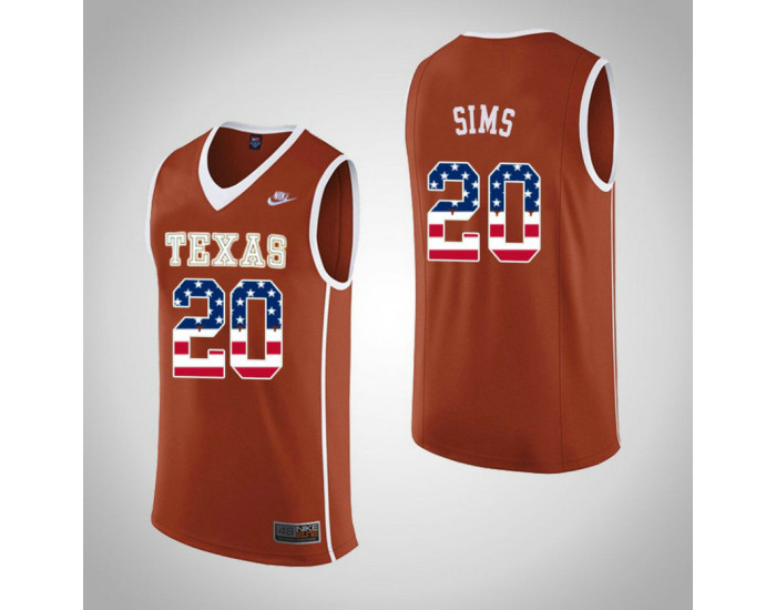 Youth Texas Longhorns #20 Jericho Sims USA Flag Replica College Basketball Jersey Orange