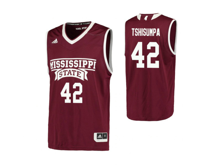 Mississippi State Bulldogs #42 Jethro Tshisumpa Authentic College Basketball Jersey Maroon