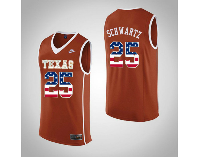 Texas Longhorns #25 Joe Schwartz USA Flag Authentic College Basketball Jersey Orange