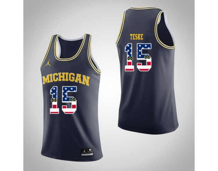 Michigan Wolverines #15 Jon Teske Jordan Brand USA Flag Authentic College Basketball Jersey Navy